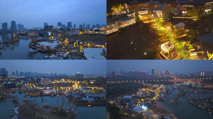 成都麓湖麓客岛夜景航拍