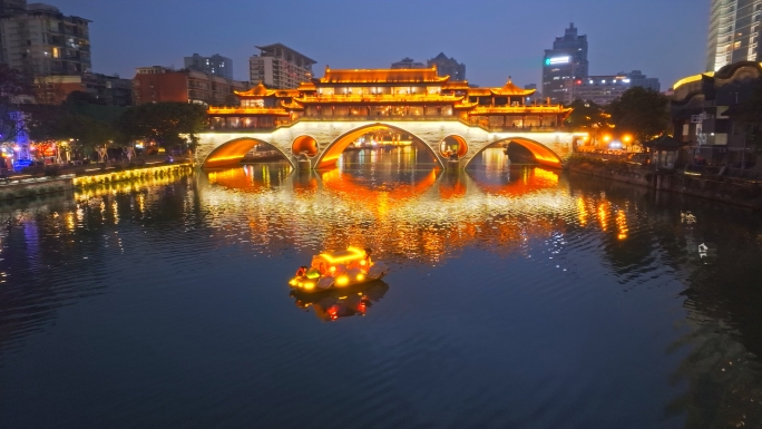 成都九眼桥安顺廊桥夜景航拍