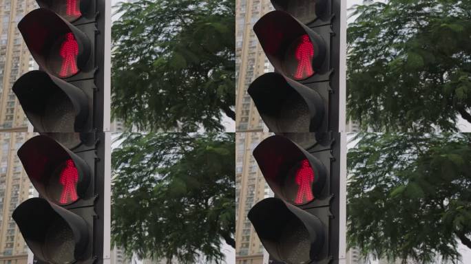 交通 十字路口 城市交通 红路灯 阴天