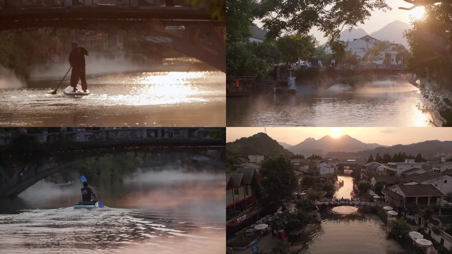 夕阳皮划艇惬意休闲生活