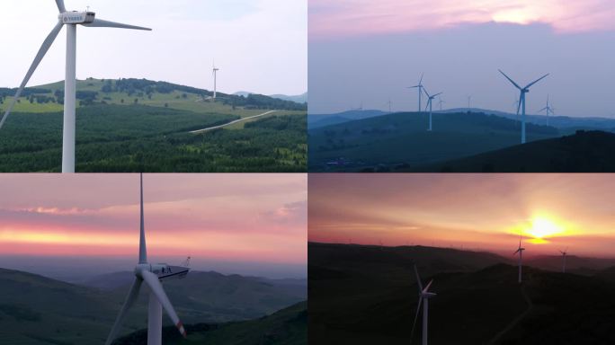 张北风力发电夕阳马群