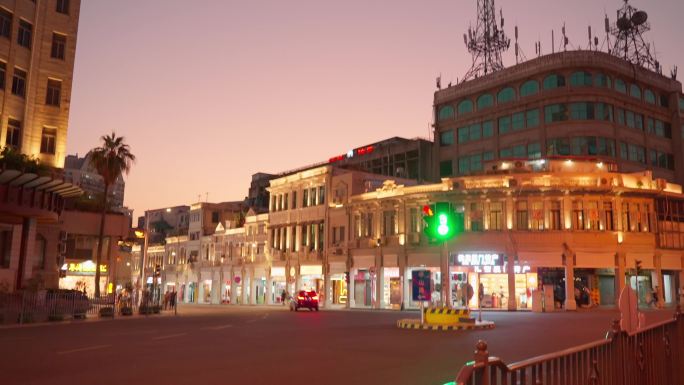 厦门城市街道夜景慢门拖影空镜实拍