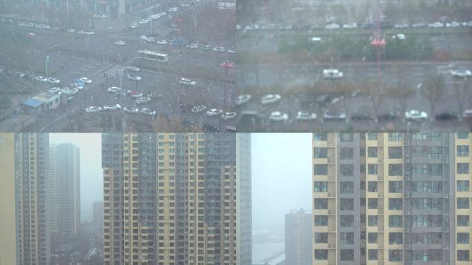 4k 住宅楼雪景 大雪 冬天城市下雪