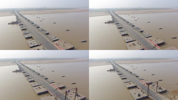 航拍黄河低水位时期浮桥大型浮桥4K航拍8
