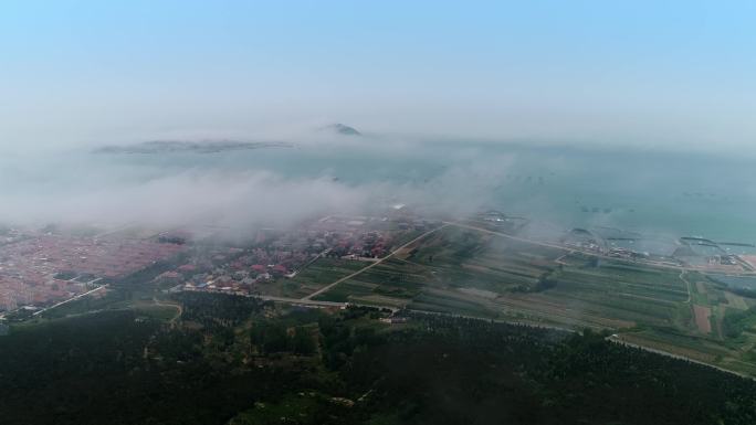 航拍青岛琅玡台平流雾