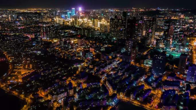 青岛市南区市北区道路夜景