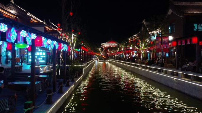 夜景 古城 皇家驿站夜景  航拍