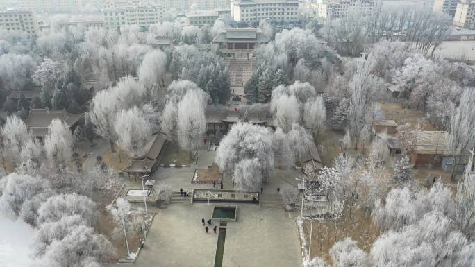 雾凇古建筑群航拍