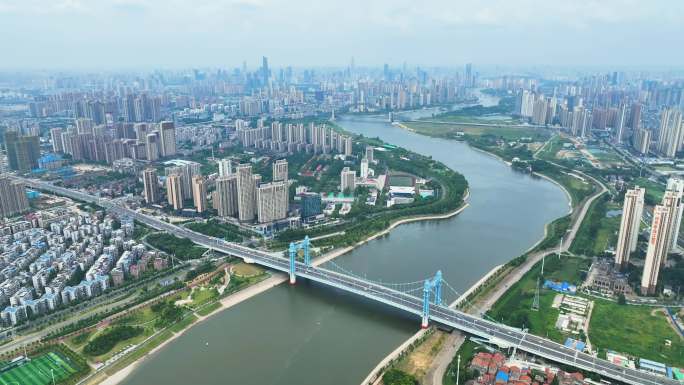 武汉市汉江古田大桥航拍环绕拍摄镜头