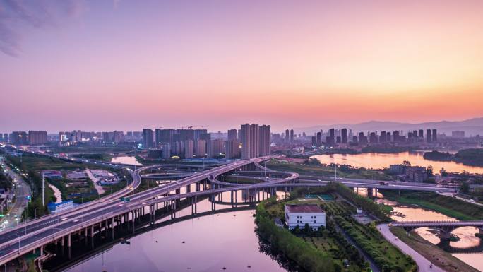 南昌黄家湖立交城市风光日转夜延时摄影