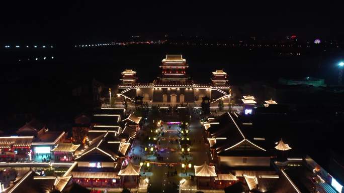 夜景 古城 皇家驿站夜景  航拍