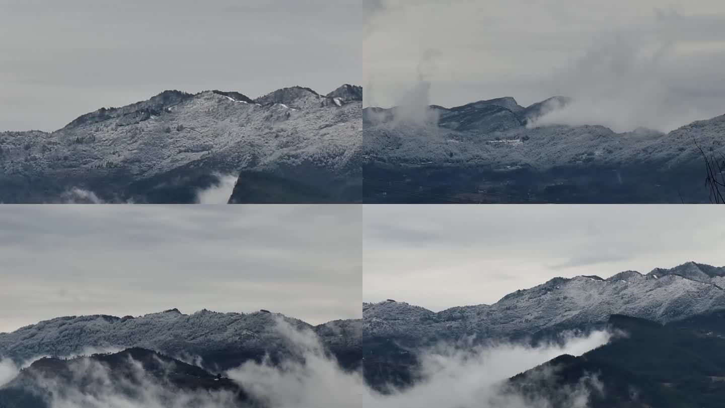 山区高山雪景雾流雾流云景延时拍摄