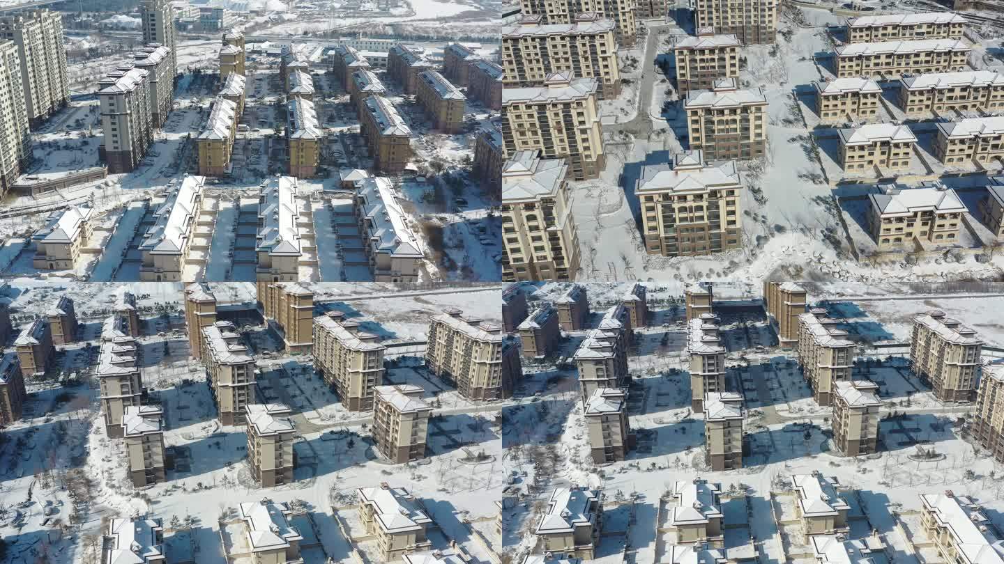 住宅小区雪景拍摄航拍房地产雪景三维动画