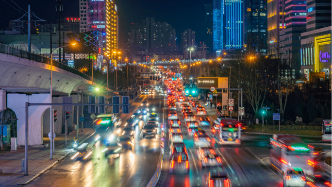 城市傍晚夜景车流延时