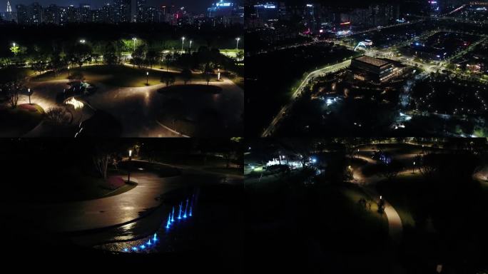 深圳南山前海石公园航拍灯光秀路灯喷泉夜景