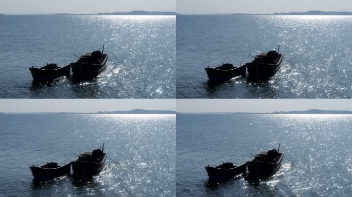空镜头 海面波光粼粼 海边渔船 白柔