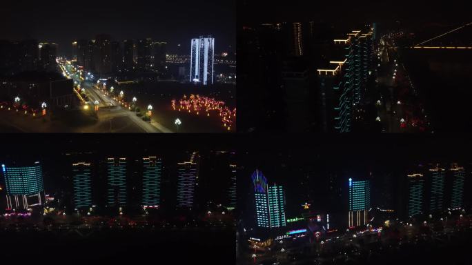 航拍四川宜宾长江江边城市夜景车辆灯