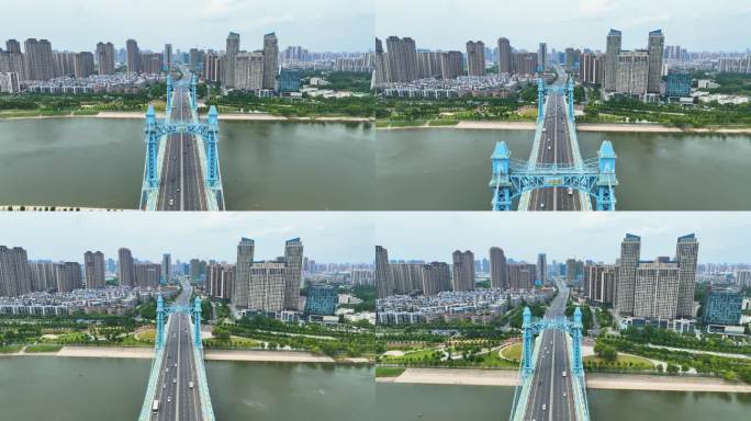 武汉市汉江古田大桥航拍前进镜头