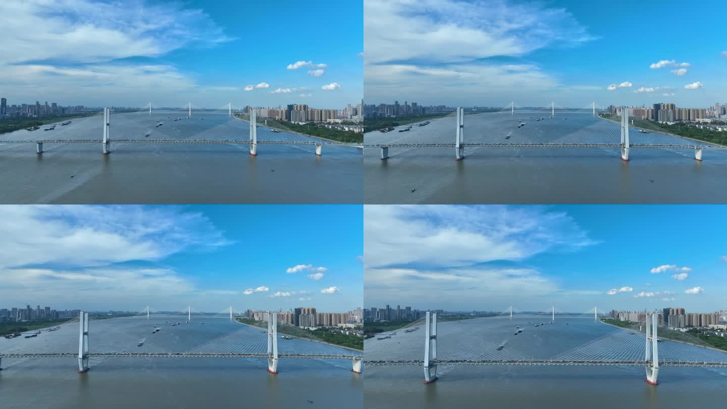 航拍视角穿越武汉长江二桥桥面