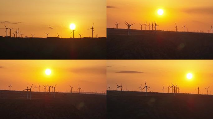 夕阳下的风力发电机组