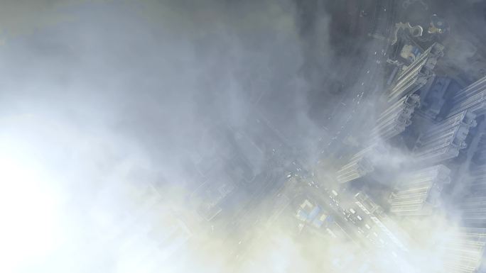 雾霾云雾笼罩下的城市居民楼