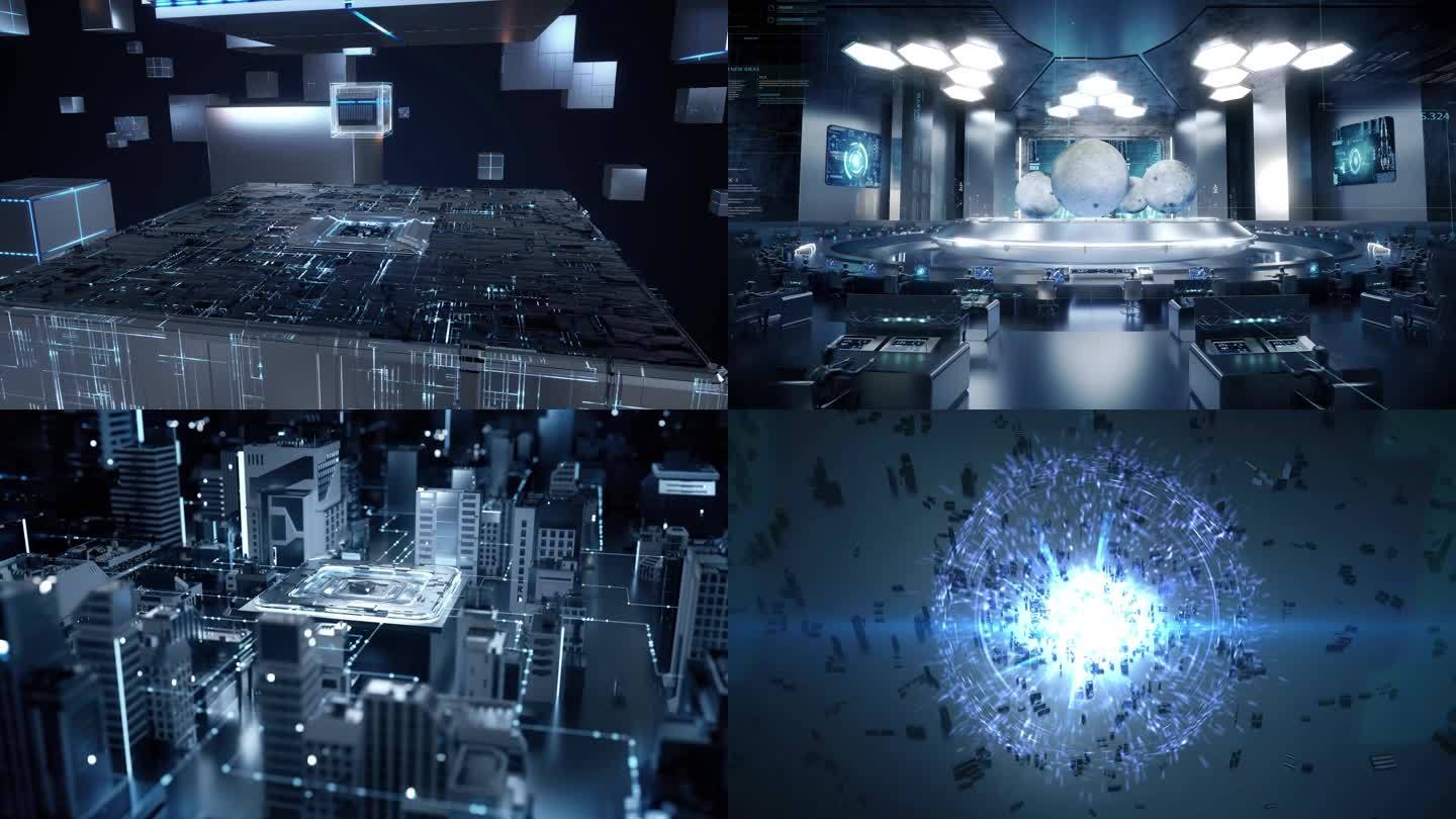 AE+C4D动画震撼科技芯片城市定板片头