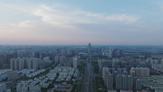 夏季白天郑州中央商务区高视角航拍风光