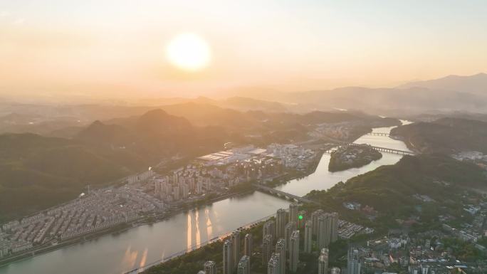 浙江-丽水-莲都-风光-空镜-江-塔