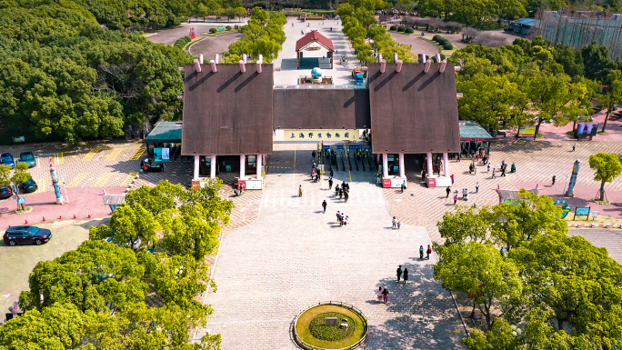 航拍周末人流上海野生动物园延时航拍4K