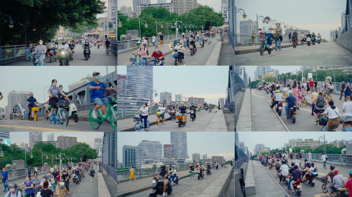 单车潮 人群 海珠桥 上下班