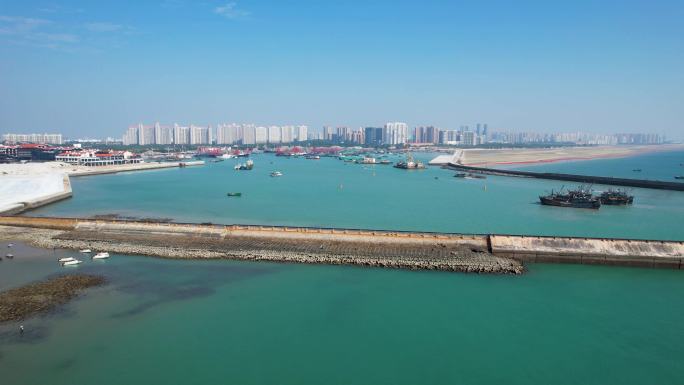 北海冠头岭滨海风光航标渔港渔船航拍