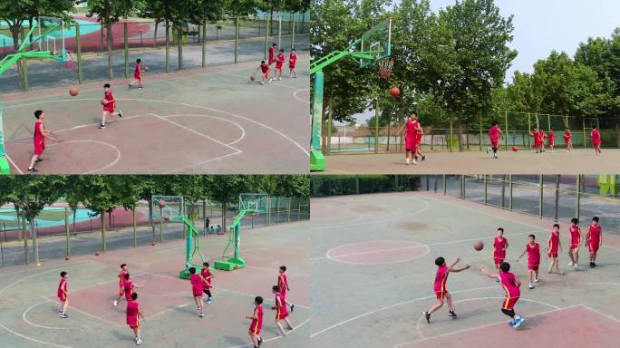 航拍小学体育-篮球课