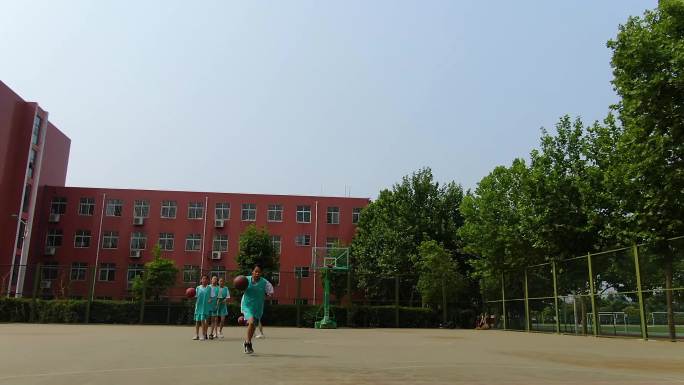 航拍小学体育-女子篮球