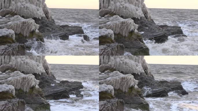 海浪拍打礁石——慢镜头浪花大海海水11
