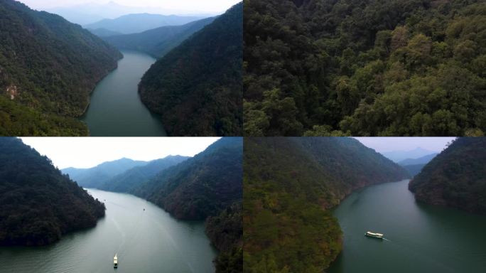 水库航拍 山川河流自然美景