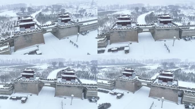 航拍山西朔州右玉杀虎口长城雪景