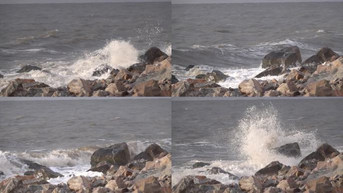 海浪拍打礁石——慢镜头浪花大海海水2