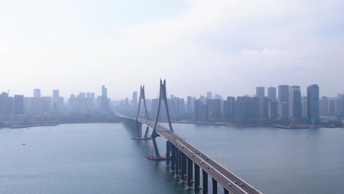 航拍湛江海岸海湾大桥