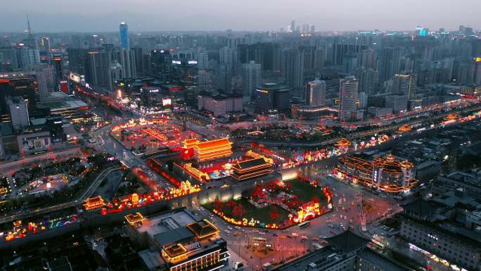 陕西西安永宁门城墙夜景延时