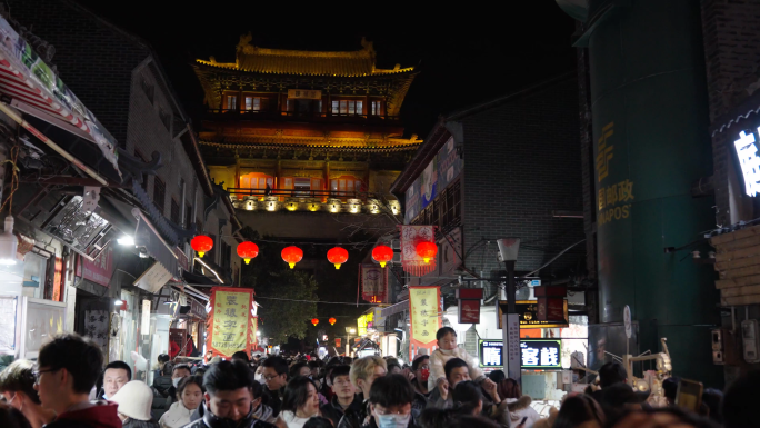 洛阳丽景门老城十字街、热闹夜市小吃街景区