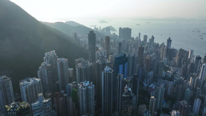 航拍香港维多利亚港湾日景夜景