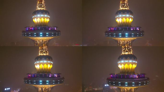哈尔滨市龙塔夜景航拍雪天
