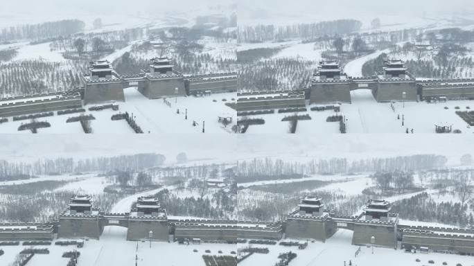 航拍山西朔州右玉杀虎口长城雪景