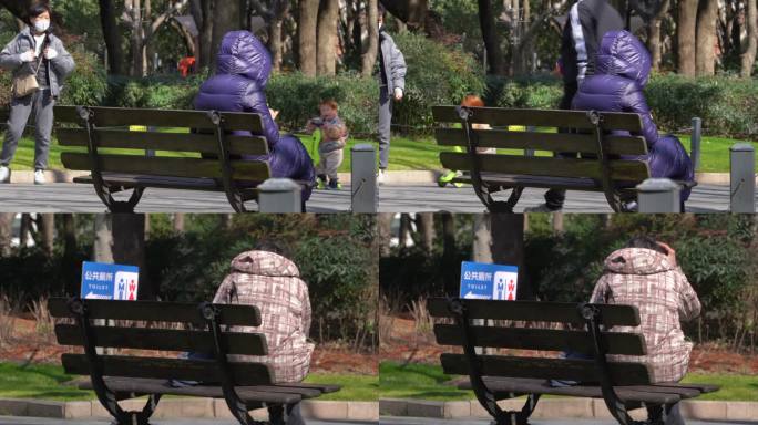 一个老人独自坐在长椅上4K