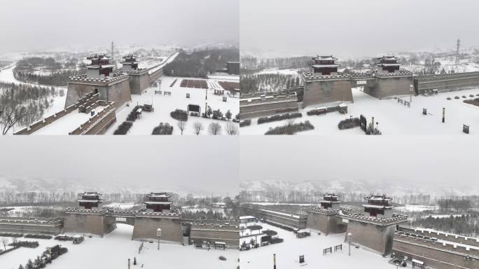 航拍山西朔州右玉杀虎口长城雪景