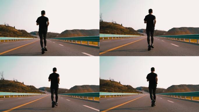 年轻人奔跑男子公路运动跑步健康生活氧运动