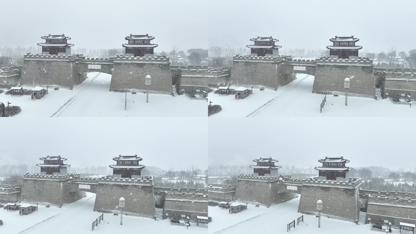 航拍山西朔州右玉杀虎口长城雪景