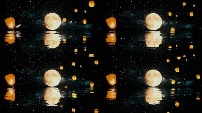春江花月夜  月亮海洋孔明灯 中式传统风