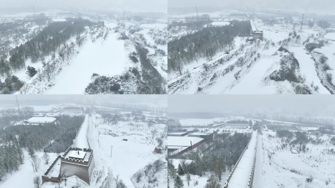 航拍山西朔州右玉杀虎口长城雪景