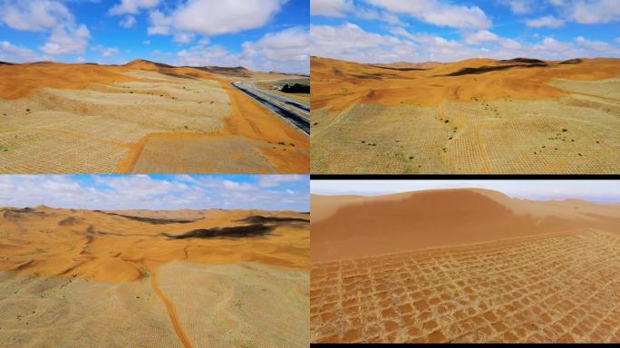 腾格里沙漠里的麦草方格治沙体系